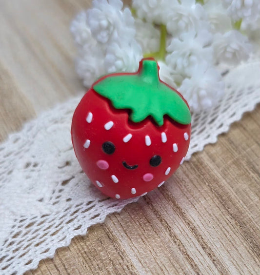 3D Kawaii Strawberry Silicone Focal Bead
