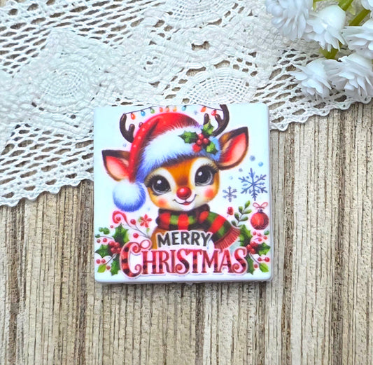 Cute Reindeer Merry Christmas Silicone Focal Bead – Christmas Deer Holiday Focal Exclusive