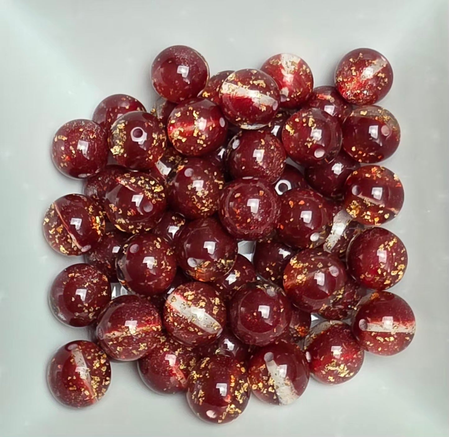 Brown Burgundy Gold Foil Glitter Acrylic Beads – 16mm – 10 Pac