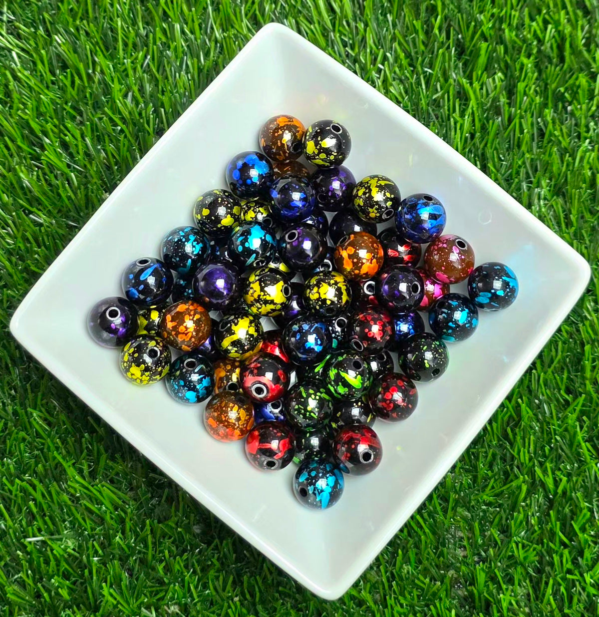 Metallic Multicolor Splatter Acrylic Beads – 16mm - 5 Pack