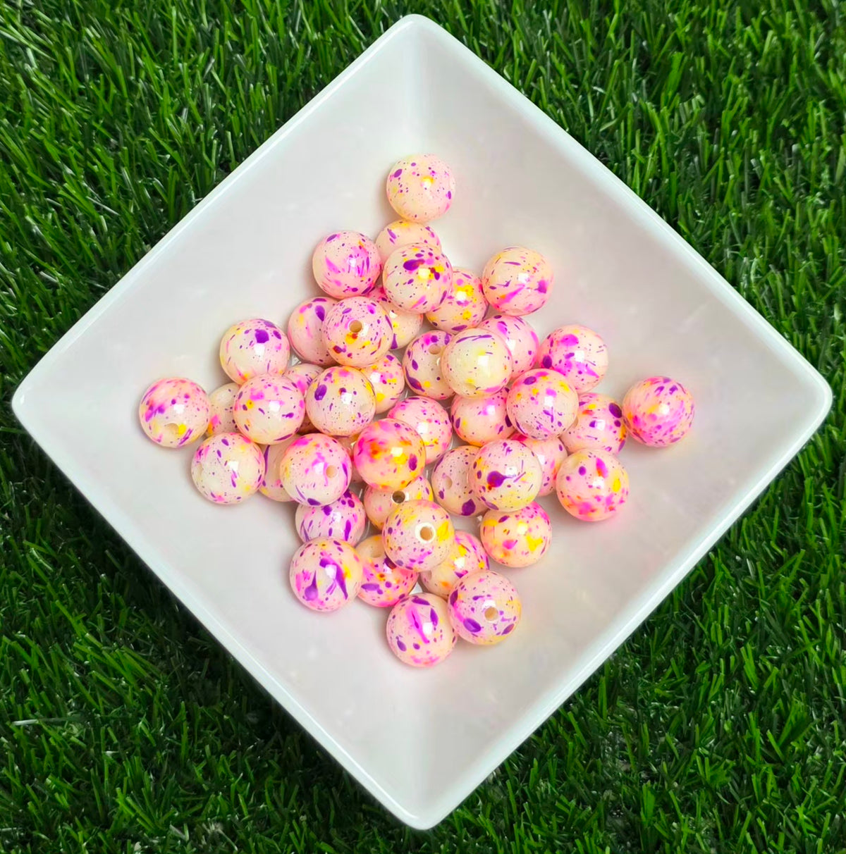 Pink, Purple & Yellow Splatter Acrylic Beads – 16mm - 5 Pack