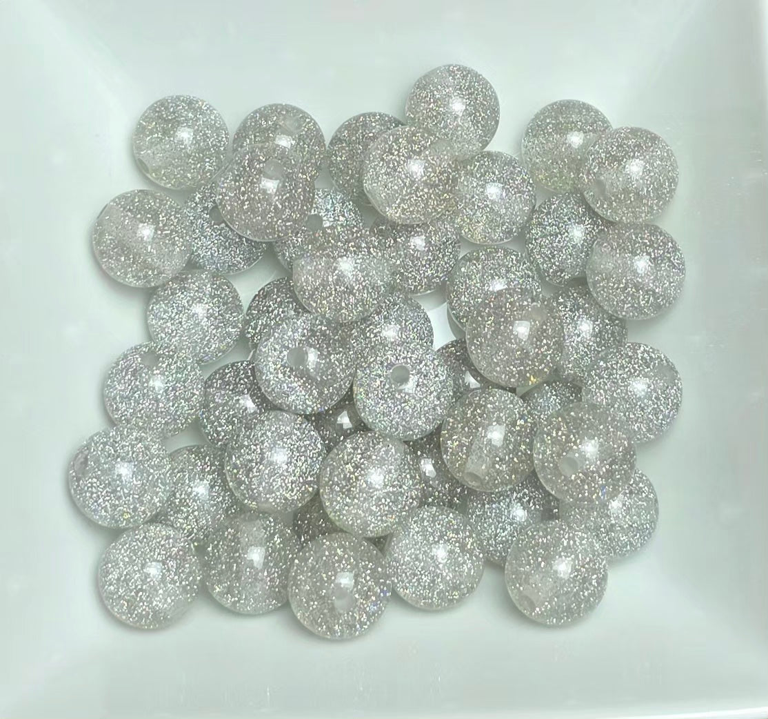 Silver Glitter Acrylic Beads – 16mm – 5 Pack