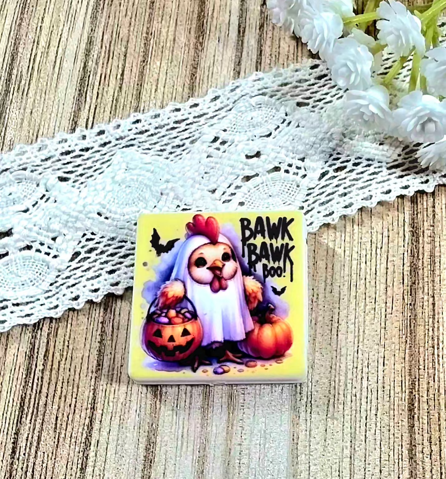 Bawk Bawk Boo Halloween Chicken Silicone Focal Bead