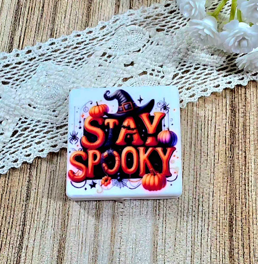 Stay Spooky Halloween Silicone Focal Bead – Pumpkin Witch Design