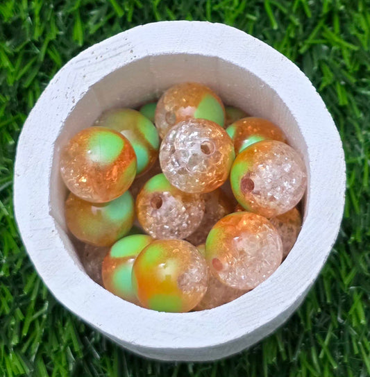 16MM Orange, Neon Green & Clear 3-Tone Acrylic Beads – 5 Piece Pack