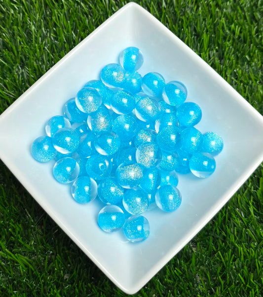 Baby Blue Glitter Shimmer Acrylic Beads – 16mm – 10 Pack