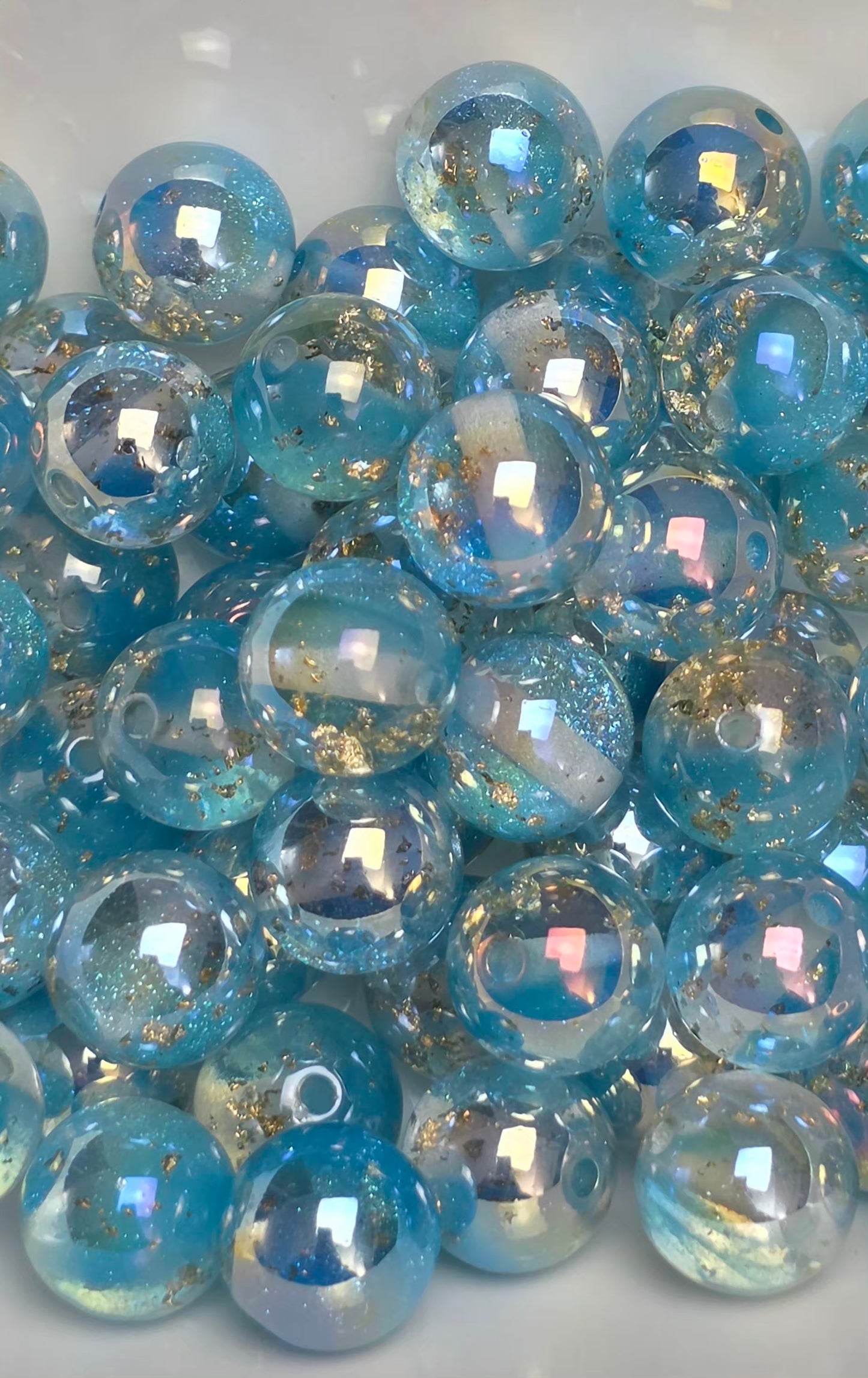 Aqua Iridescent Gold Foil Acrylic Beads – 16mm – 10 Pack