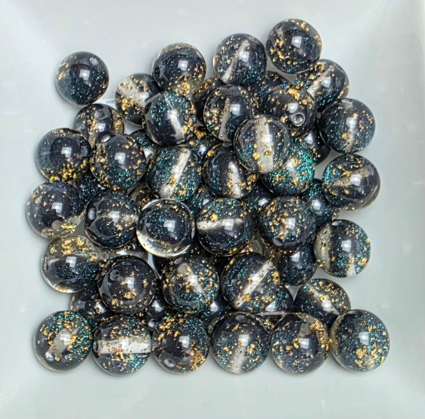 Black Teal & Gold Foil Acrylic Beads – 16mm – 10 Pack