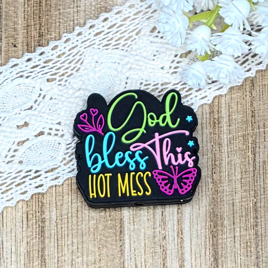 God Bless This Hot Mess Silicone Focal Bead | Funny Christian DIY Craft Supply