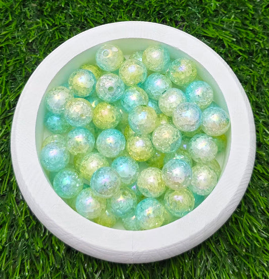 16MM Mint, Lemon & Soft Yellow Iridescent Crackle Acrylic Beads – 5 Piece Pack