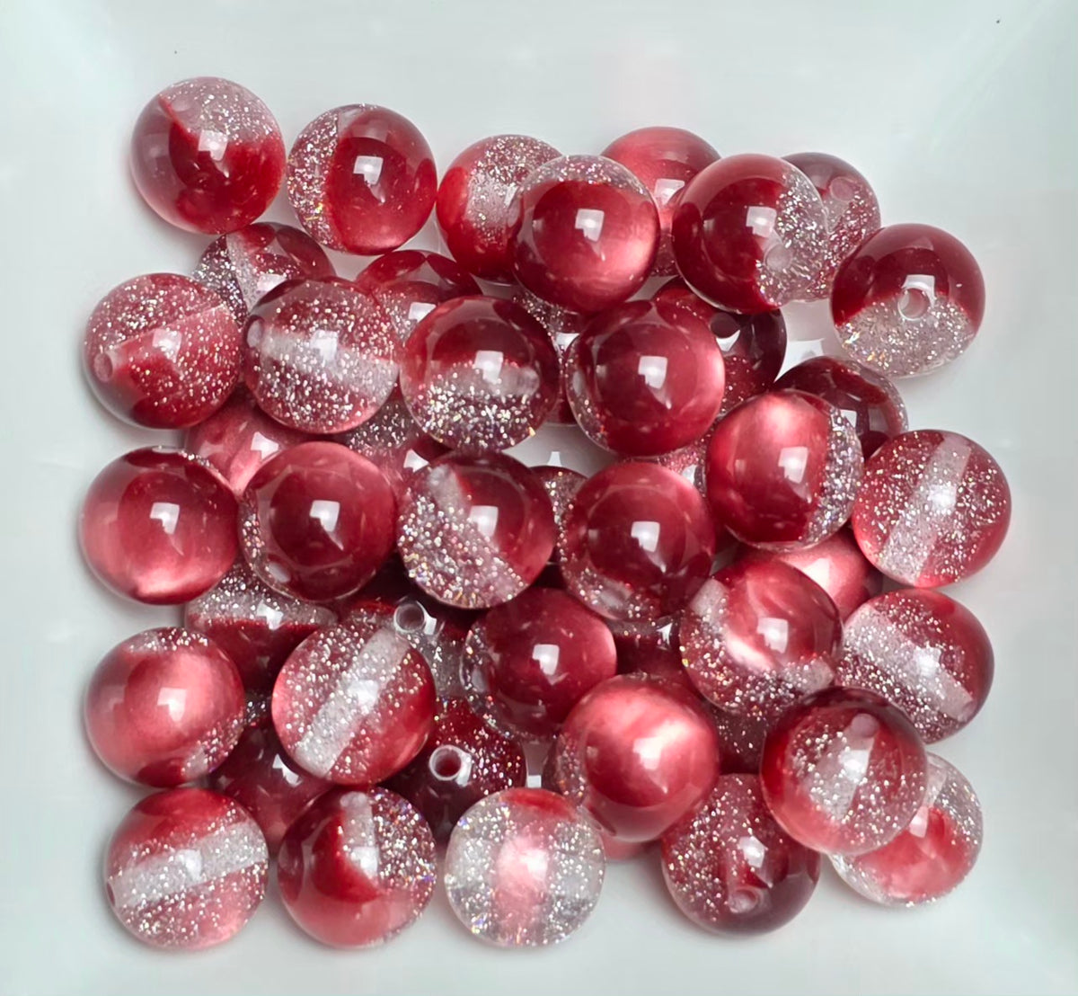 Wine & Silver Glitter Cat Eye Acrylic Beads – 16mm – 5 Pack
