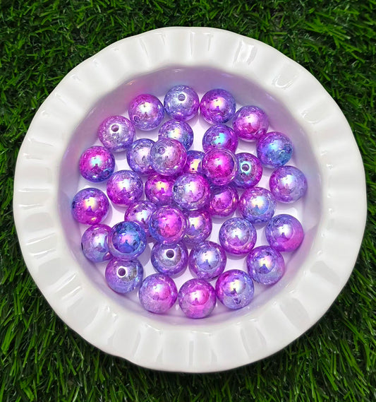 16MM Purple & Blue Iridescent Crackle Acrylic Beads – 5 Piece Pack