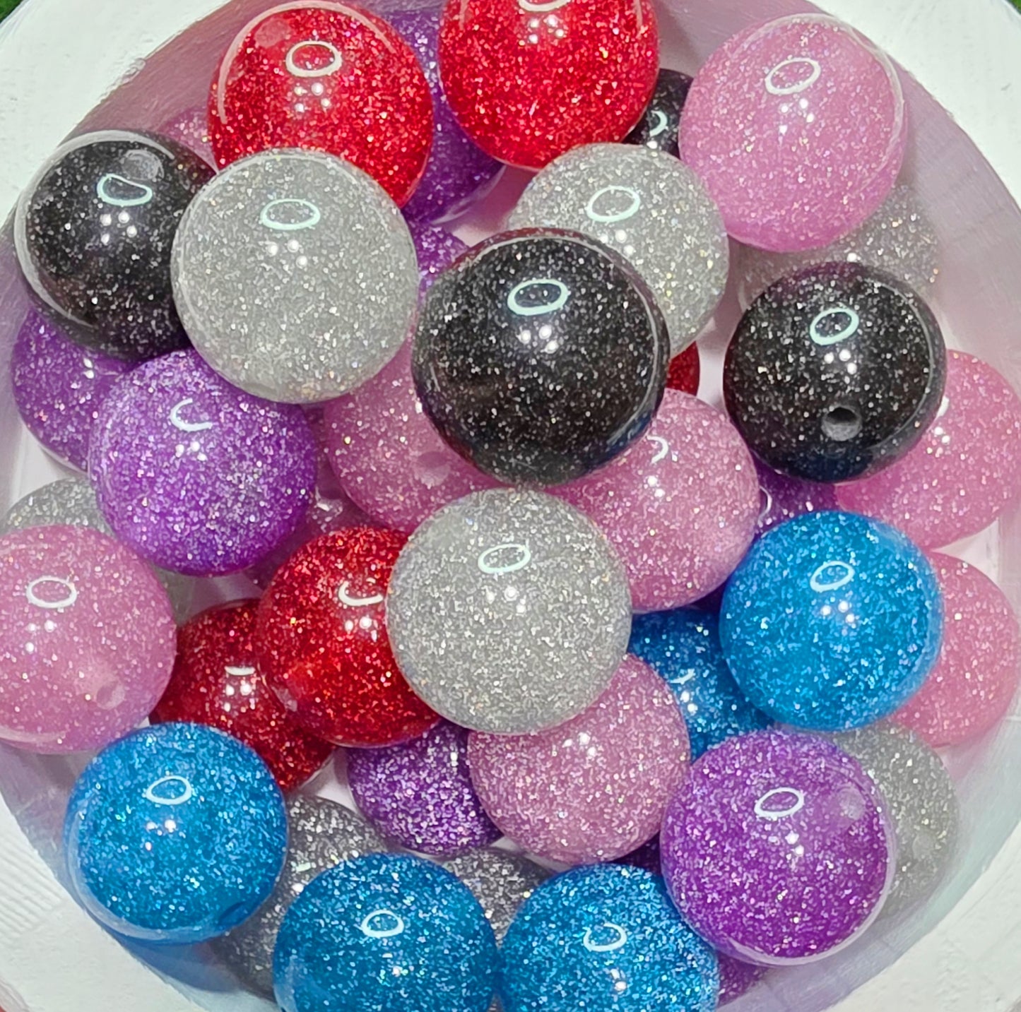 Xtrem Glitter acrylic beads, 20mm Glitter beads, 5pcs randomly mixed