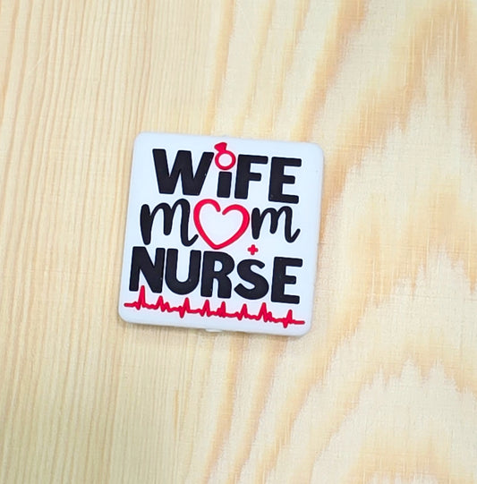 Wife Mom Nurse silicone focal bead - A124