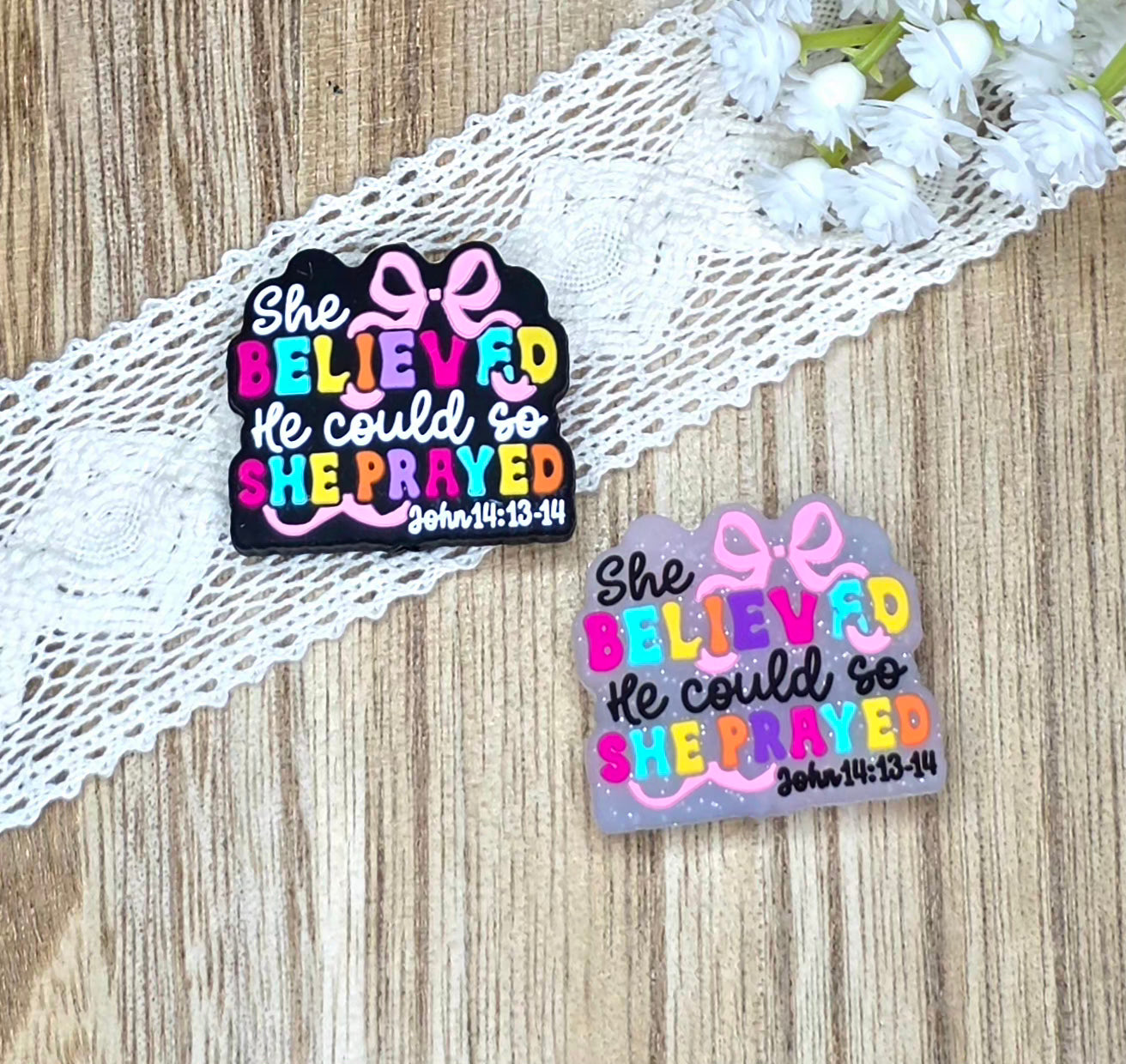 She Believed He Could, So She Prayed Silicone Focal Bead | John 14:13-14 | Christian Faith DIY Craft Supply