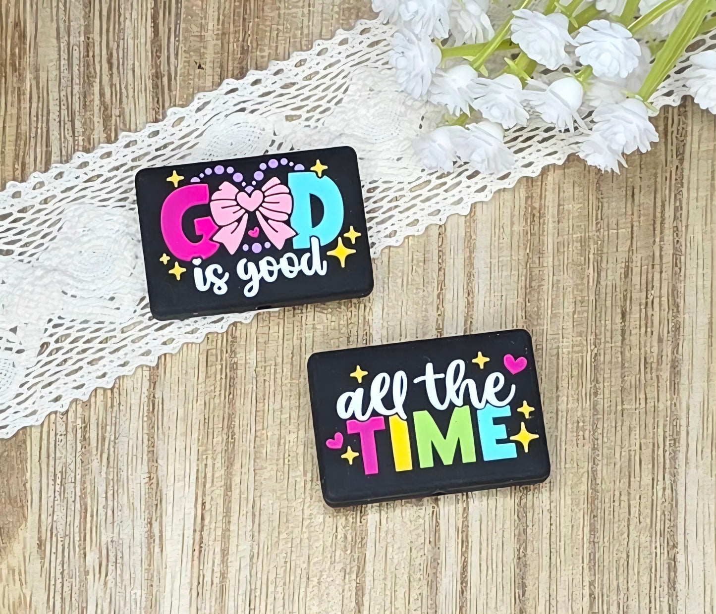 God Is Good All the Time Silicone Focal Bead | Faith-Based Christian DIY Craft Supply | Black or White