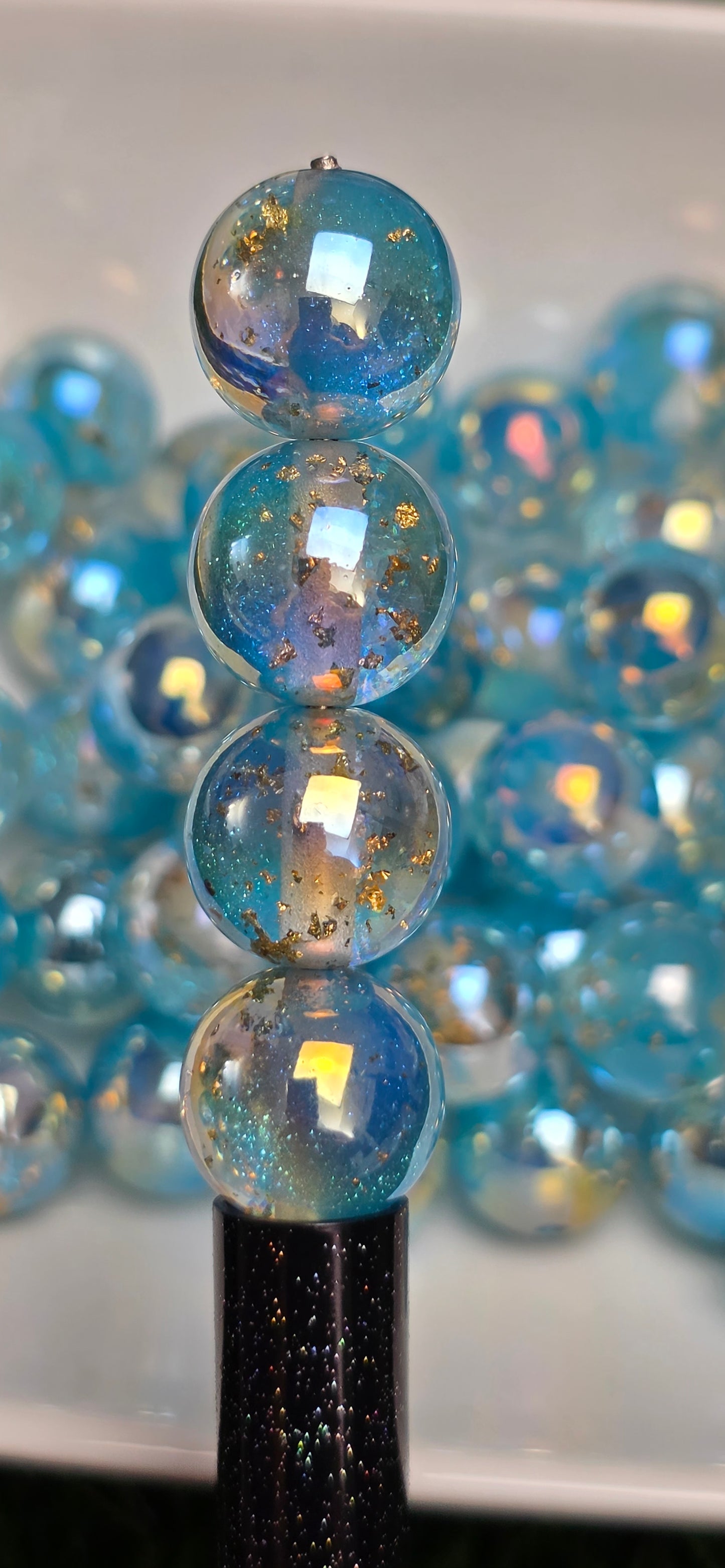 Aqua Iridescent Gold Foil Acrylic Beads – 16mm – 10 Pack