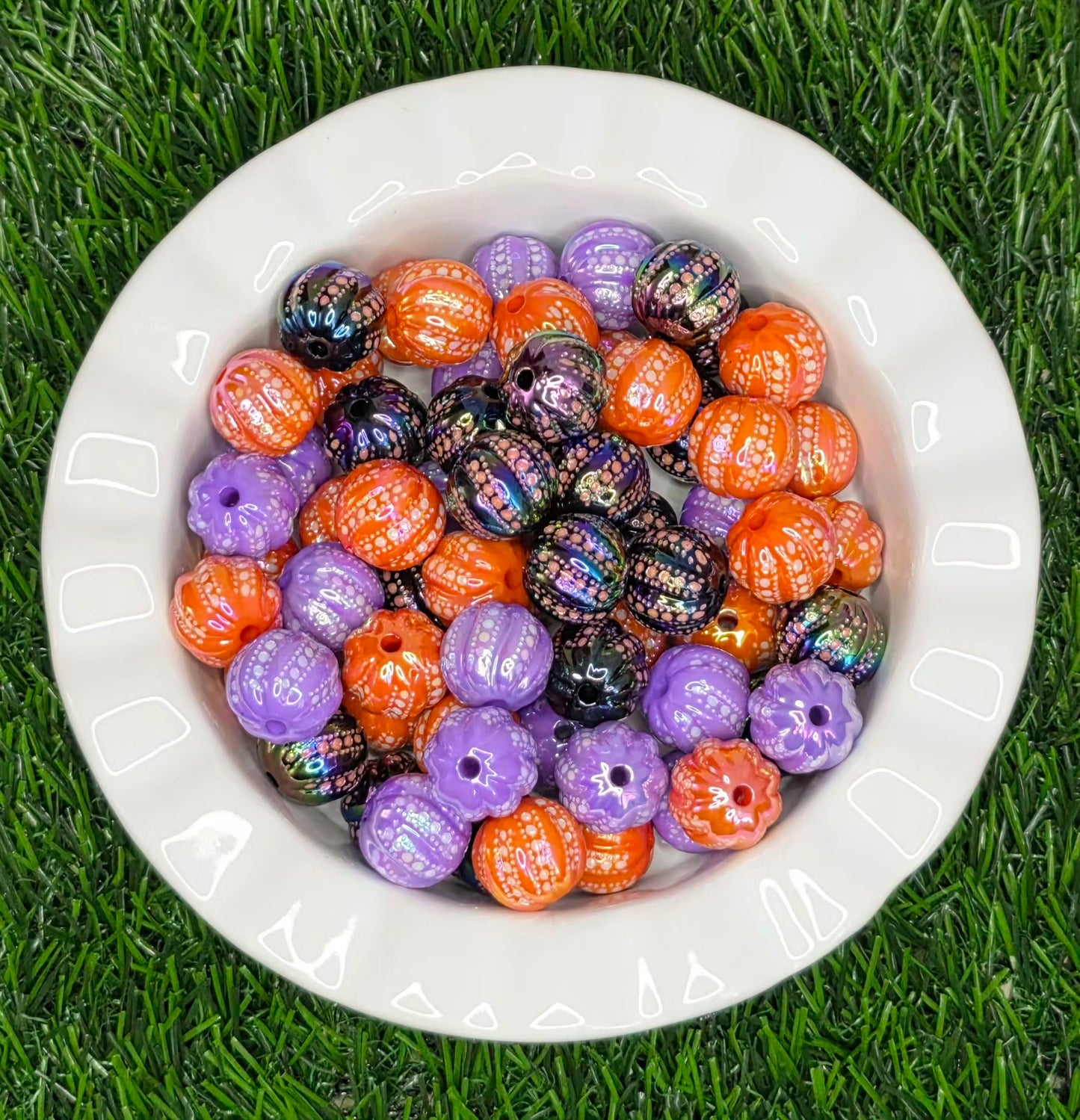 Iridescent Pumpkin Acrylic Beads – Orange, Purple & Black – 5 Pack
