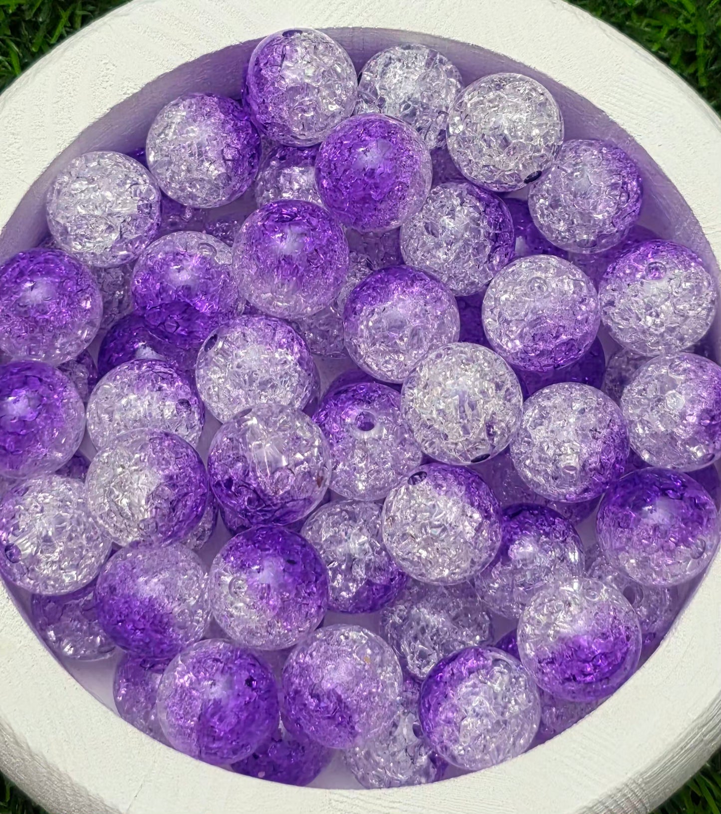 16MM Purple Clear Two-Tone Crackle Acrylic Beads – 6 Piece Pack