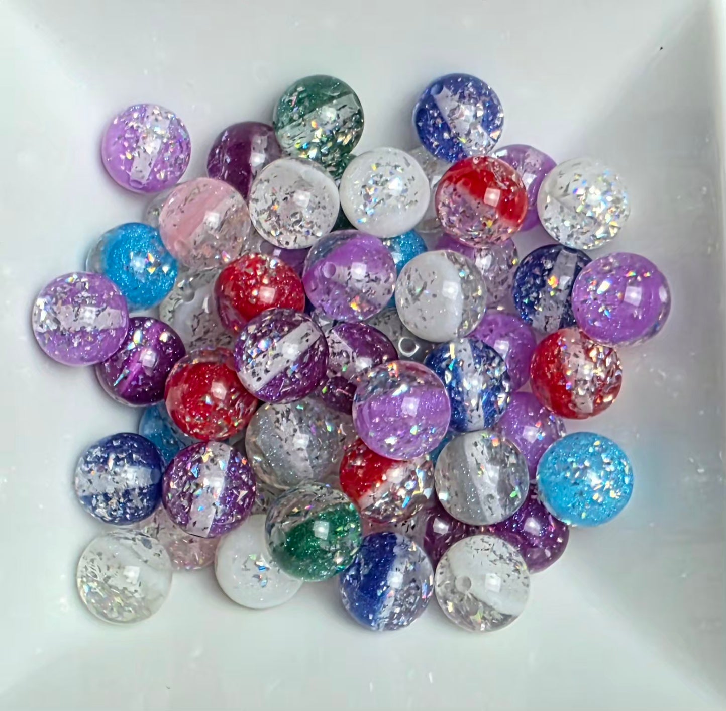 Multicolor Holographic Flake Acrylic Bead Mix – 16mm – 10 Pack