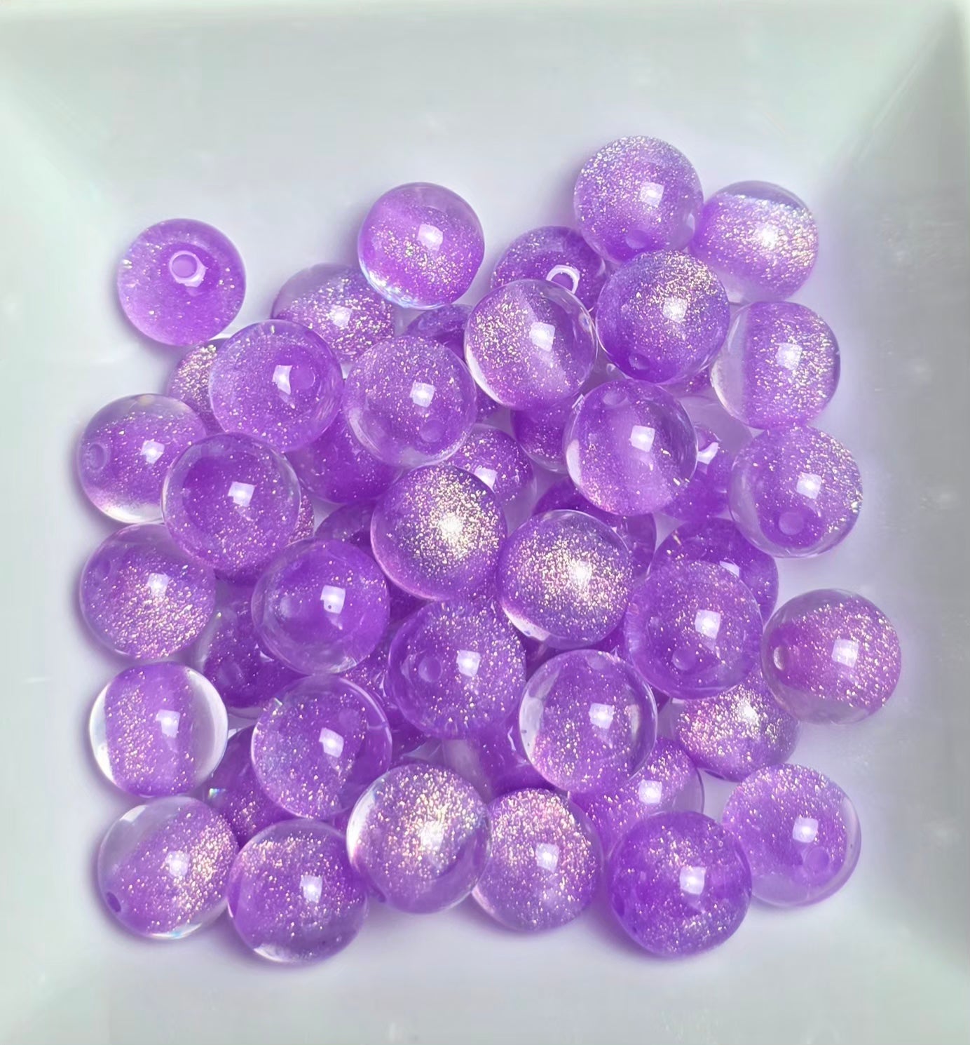 Purple Glitter Shimmer Acrylic Beads – 16mm – 10 Pack