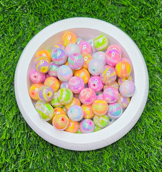 Multicolor candy swirl 16mm acrylic beads, 6pcs randomly packed