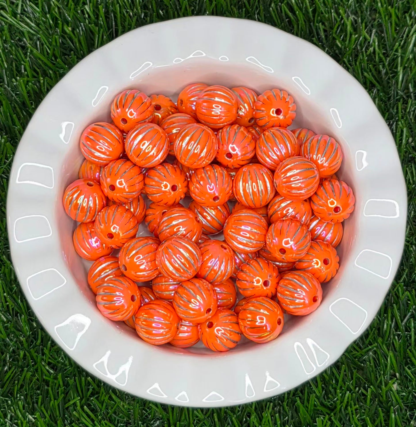 Orange Iridescent Pumpkin Acrylic Beads – 5 Pack