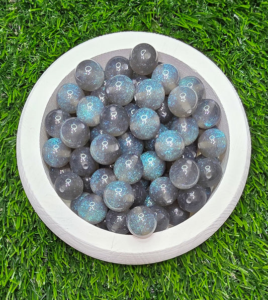 Gray glitter glow in the dark 16mm acrylic beads