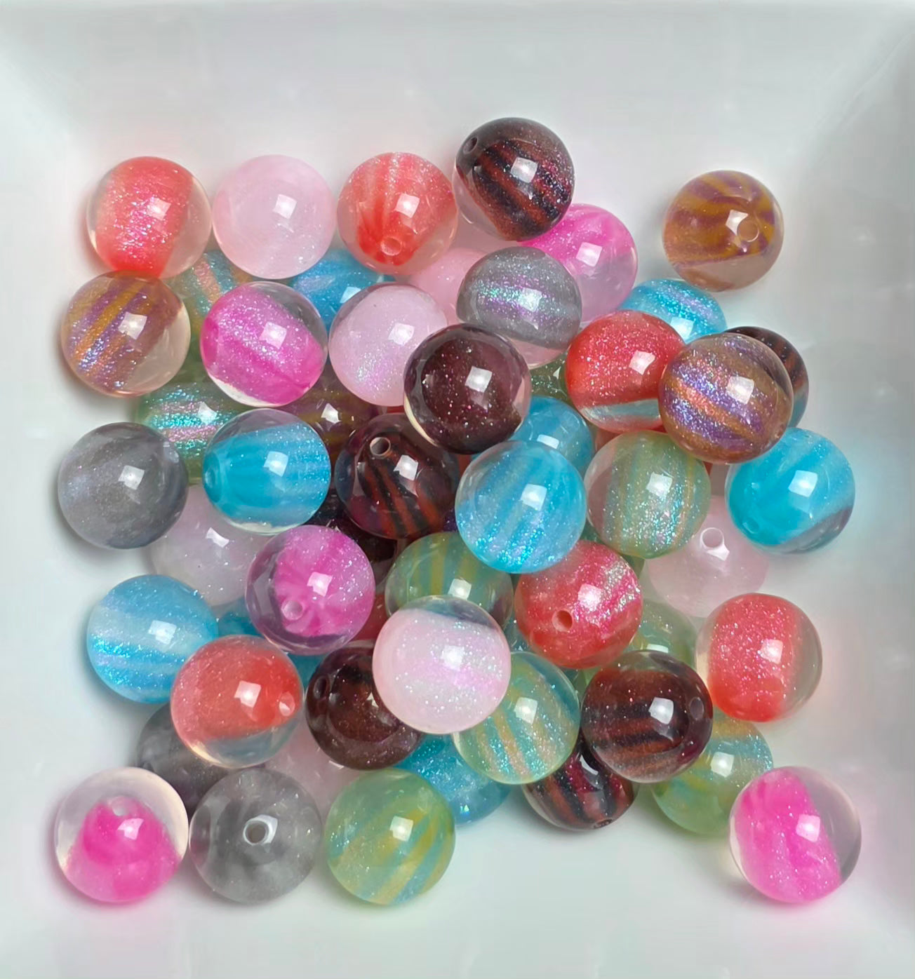 Multicolor Striped Glitter Shimmer Acrylic Bead Mix – 16mm – 10 Pack