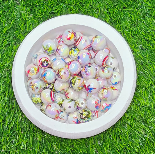 Superhero 16mm acrylic beads, 6pcs randomly packed