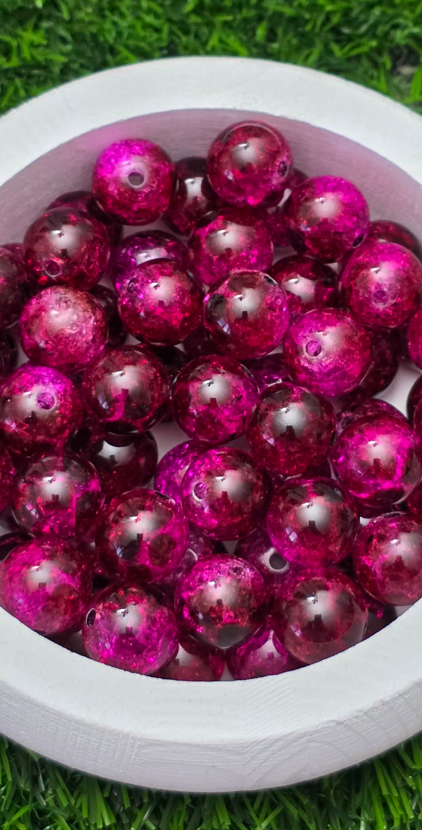 16MM Hot Pink Crackle Acrylic Beads – 5 Piece Pack