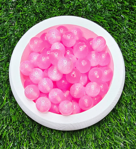 Pink 16mm glow in the dark glitter acrylic beads