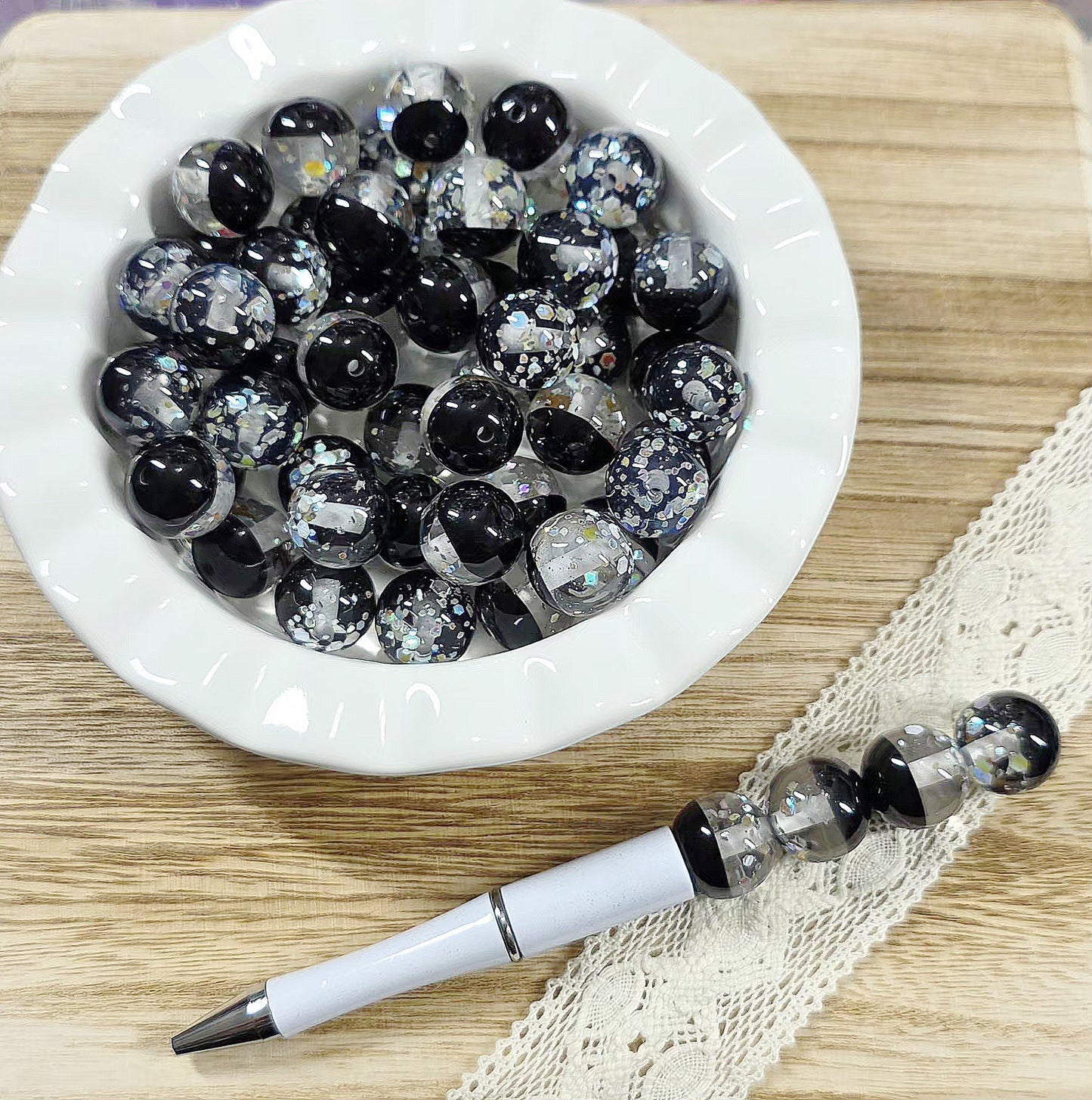 16mm Glow-in-the-Dark Black Glitter Beads | Pack of 6