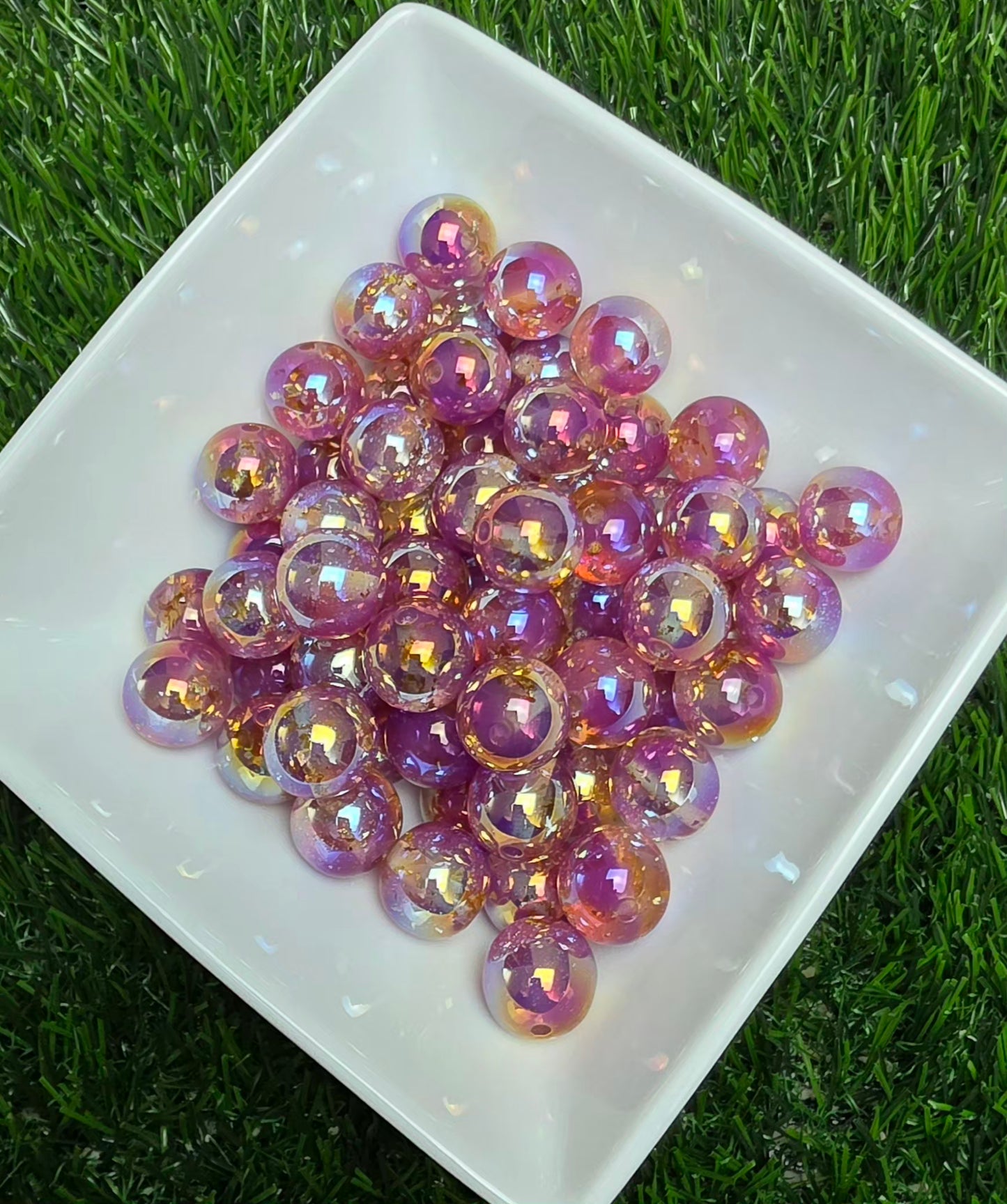 Purple Iridescent Gold Foil Acrylic Beads – 16mm – 10 Pack