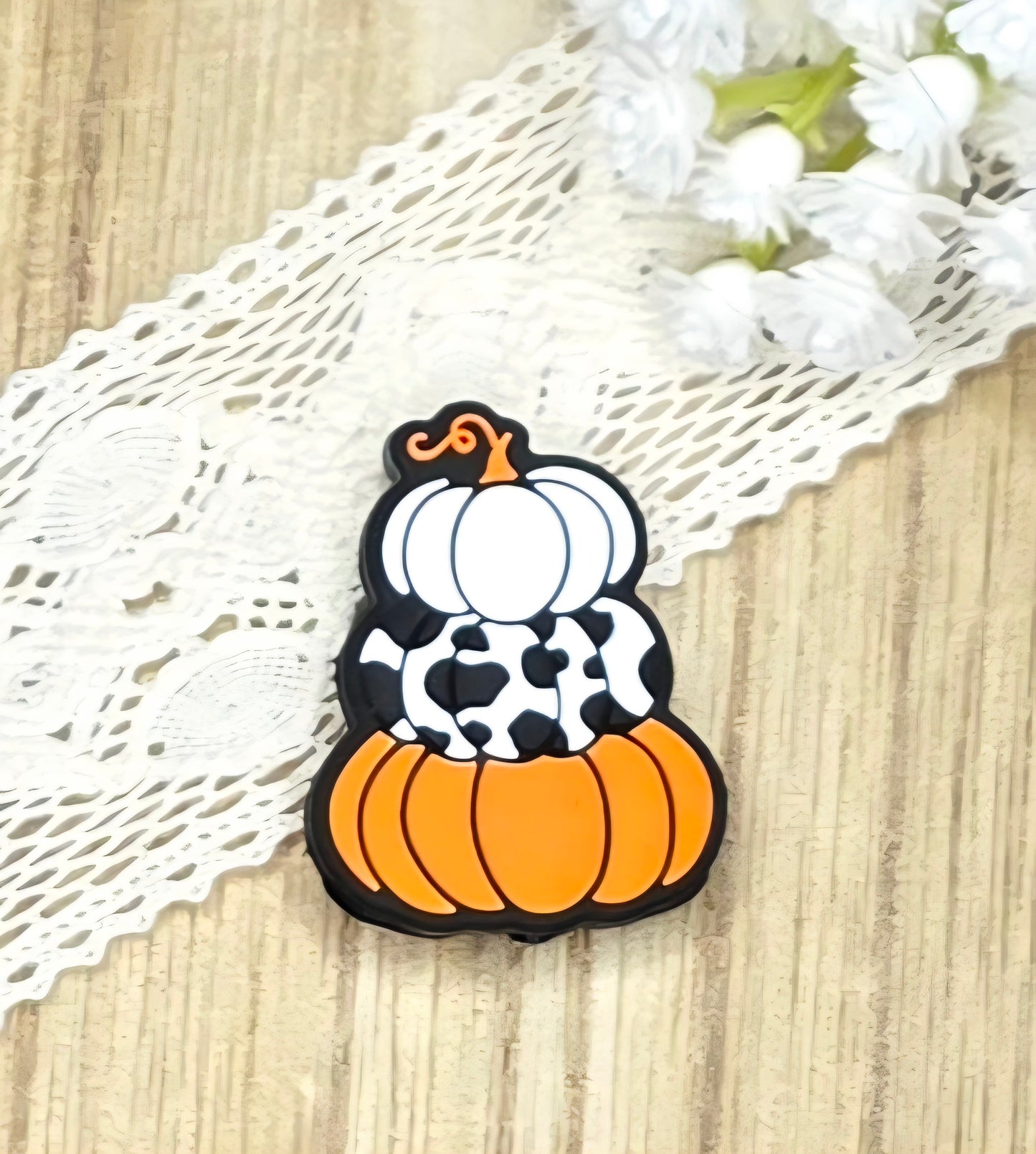 Cow Print Pumpkin Silicone Focal Bead – Fall Pumpkin Bead for Pens, Keychains & DIY Crafts