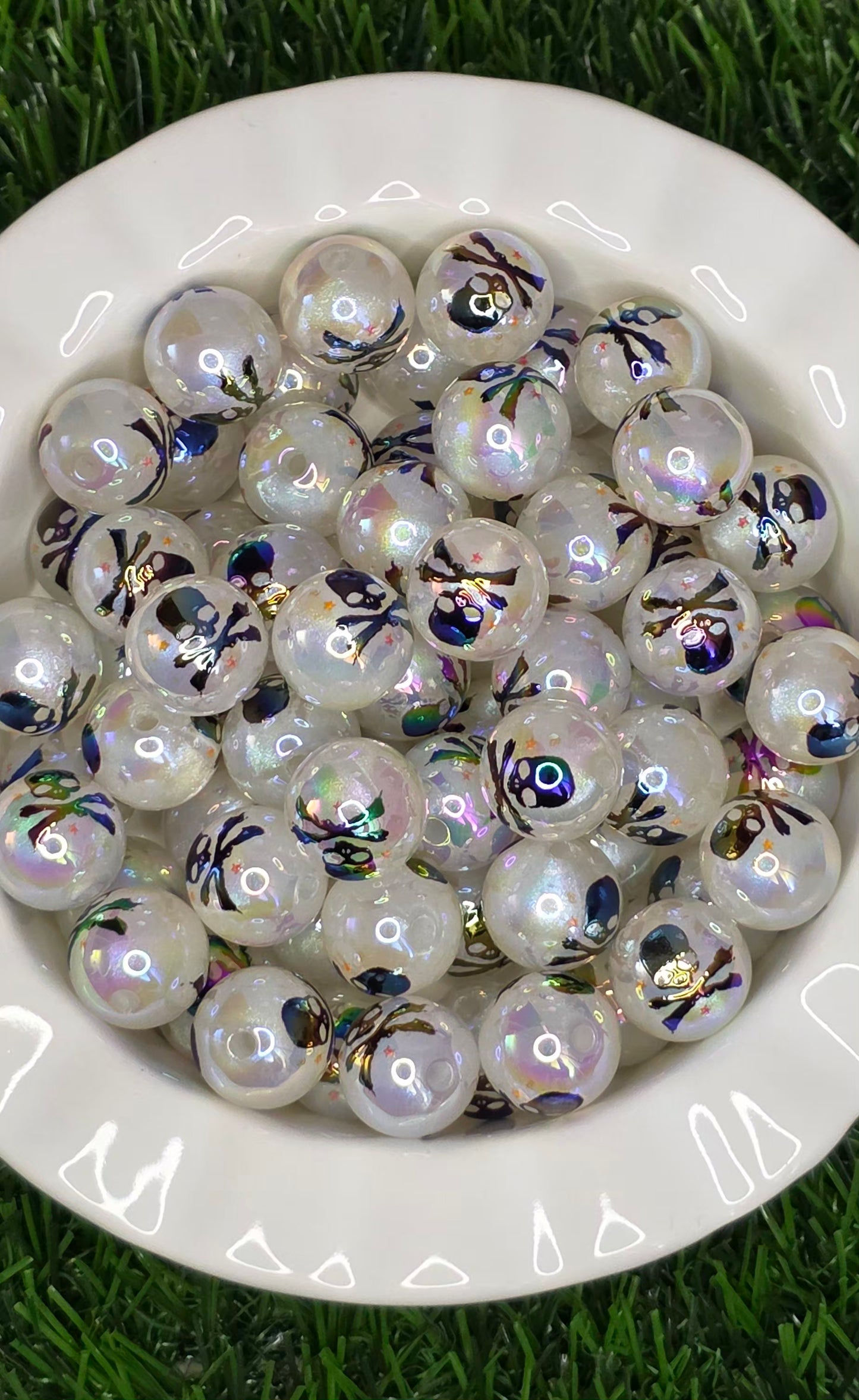 Glow in the Dark Skull & Crossbones Acrylic Beads – 5 Pack