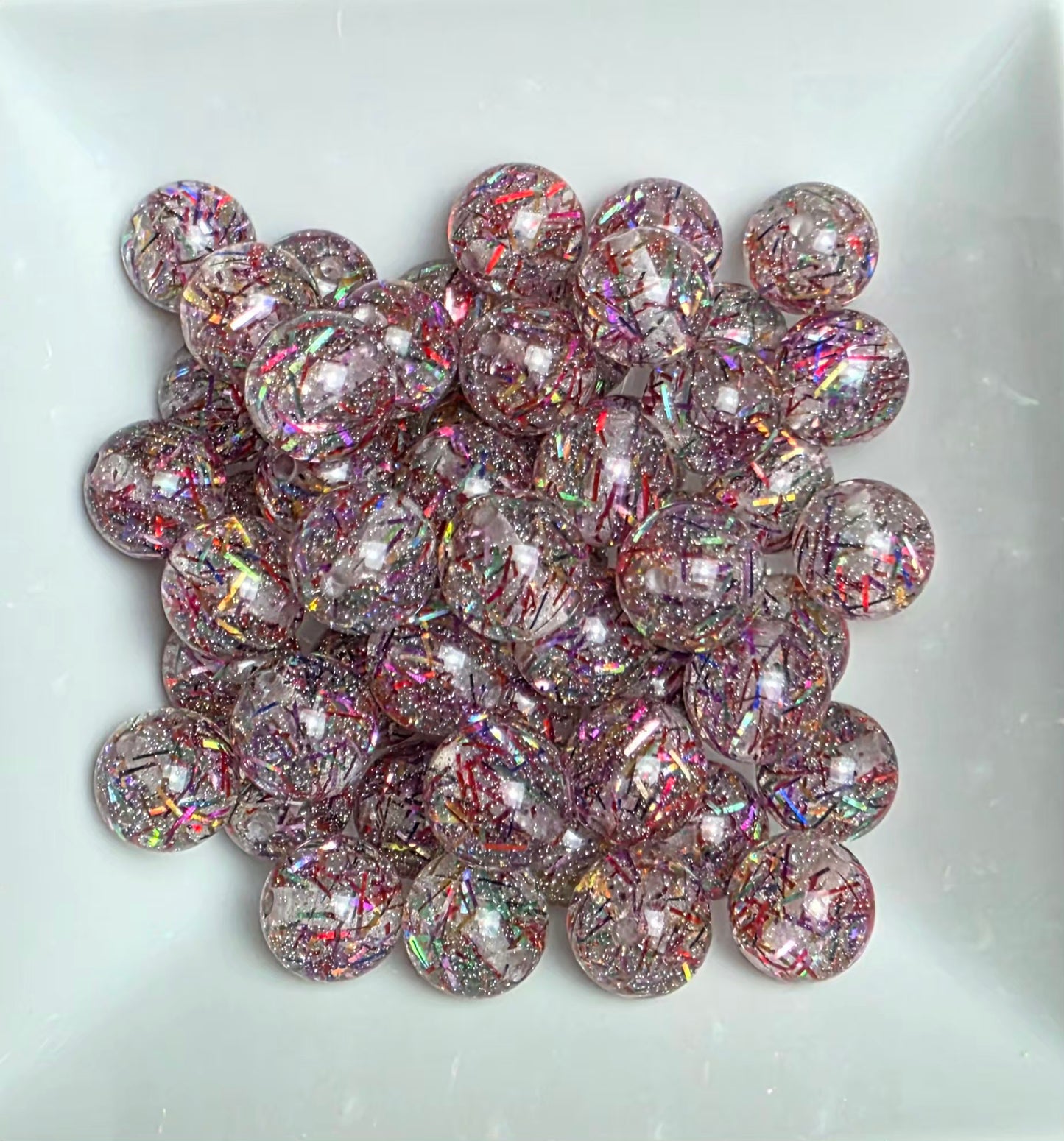 Multicolor Tinsel Glitter Acrylic Beads – 16mm – 10 Pack