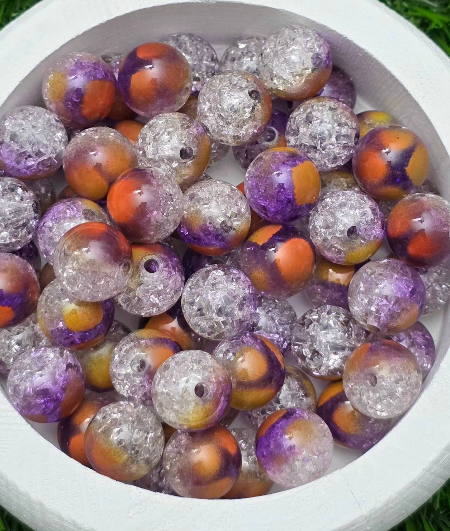 16MM Purple Orange Clear Mixed Finish Crackle Acrylic Beads – 5 Piece Pack