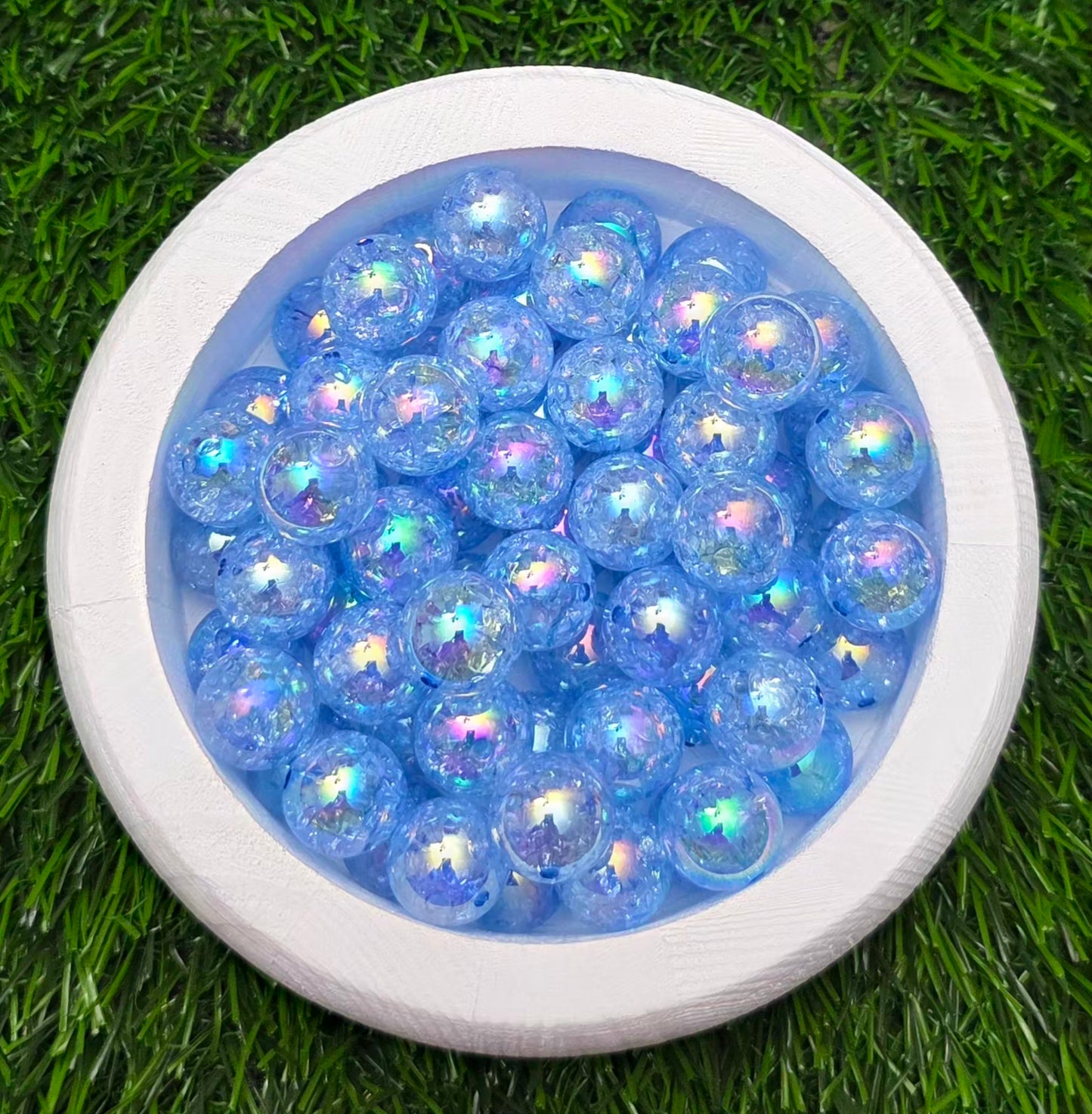 16MM Blue Iridescent Crackle Acrylic Beads – 6 Piece Pack