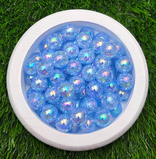 16MM Blue Iridescent Crackle Acrylic Beads – 6 Piece Pack