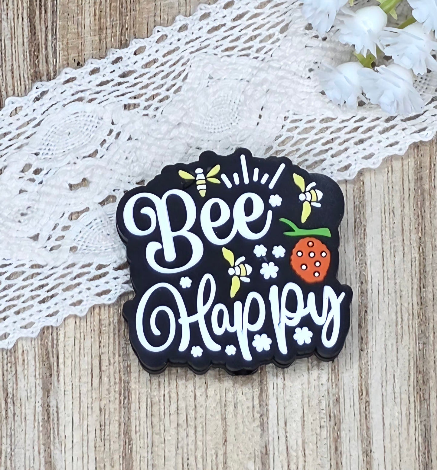 Bee Happy Silicone Focal Bead | Bee Theme DIY Craft Supply