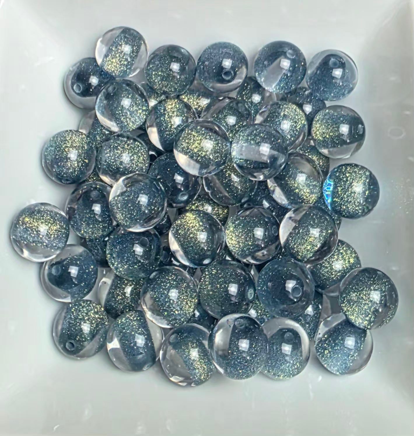 Dusty Blue Glitter Shimmer Acrylic Beads – 16mm – 10 Pack