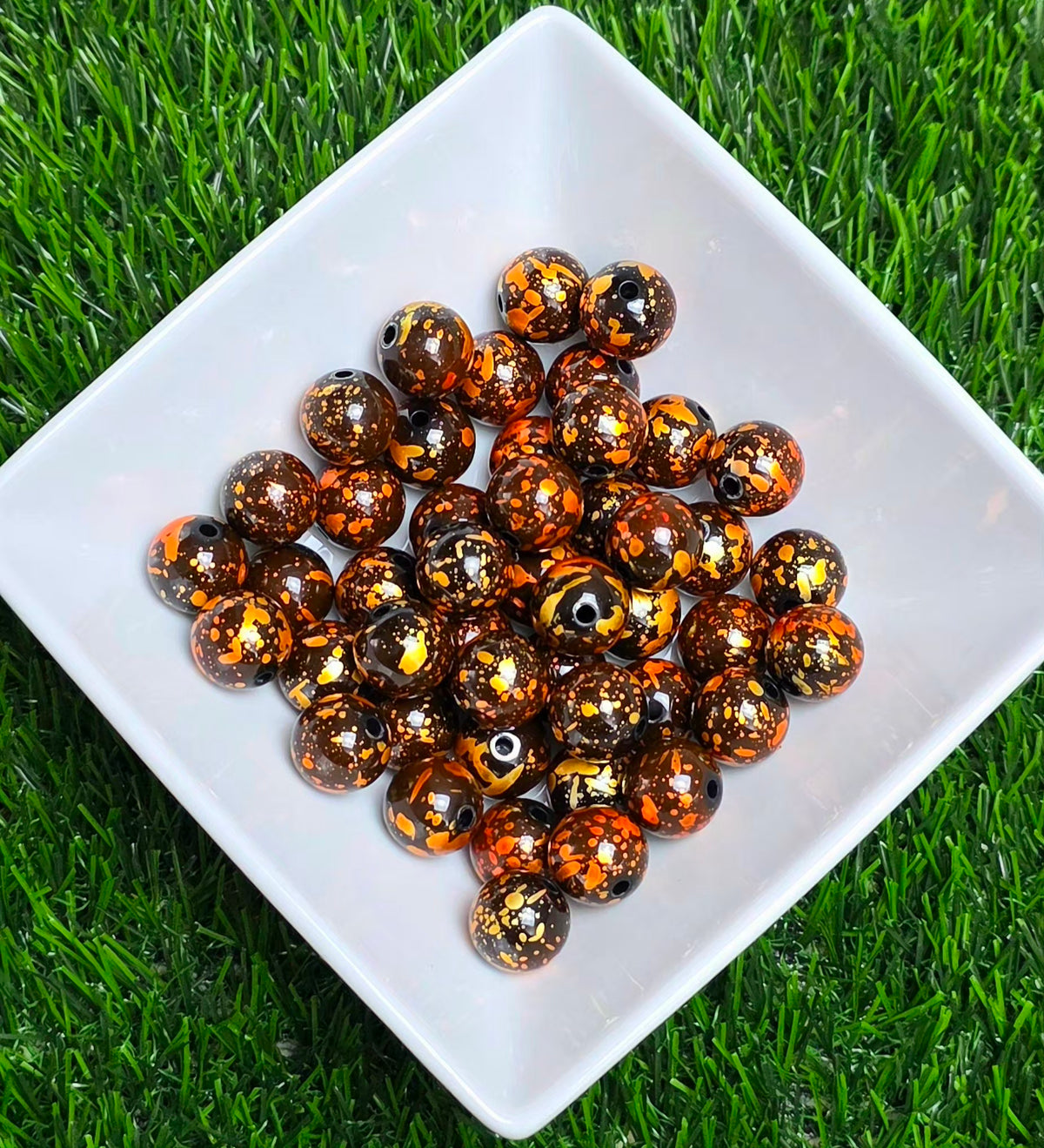 Metallic Orange Splatter Acrylic Beads – 16mm - 5 Pack