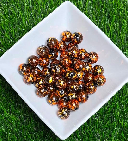 Metallic Orange Splatter Acrylic Beads – 16mm - 10 Pack