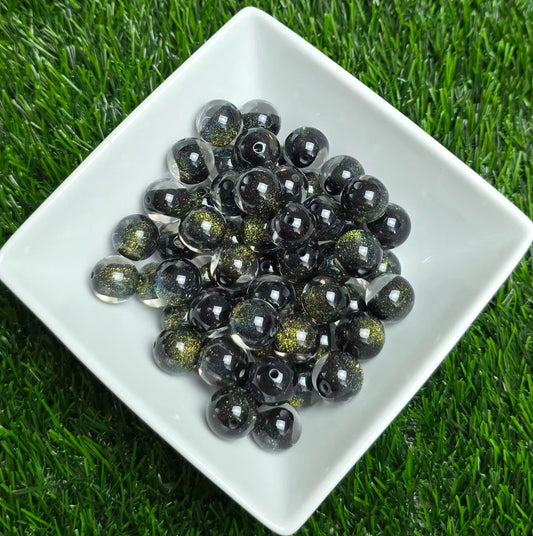 Black Gold-Green Glitter Shimmer Acrylic Beads – 16mm – 10 Pack