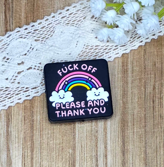 F*ck Off Please and Thank You Silicone Focal Bead | Funny Sarcastic Rainbow DIY Craft Supply