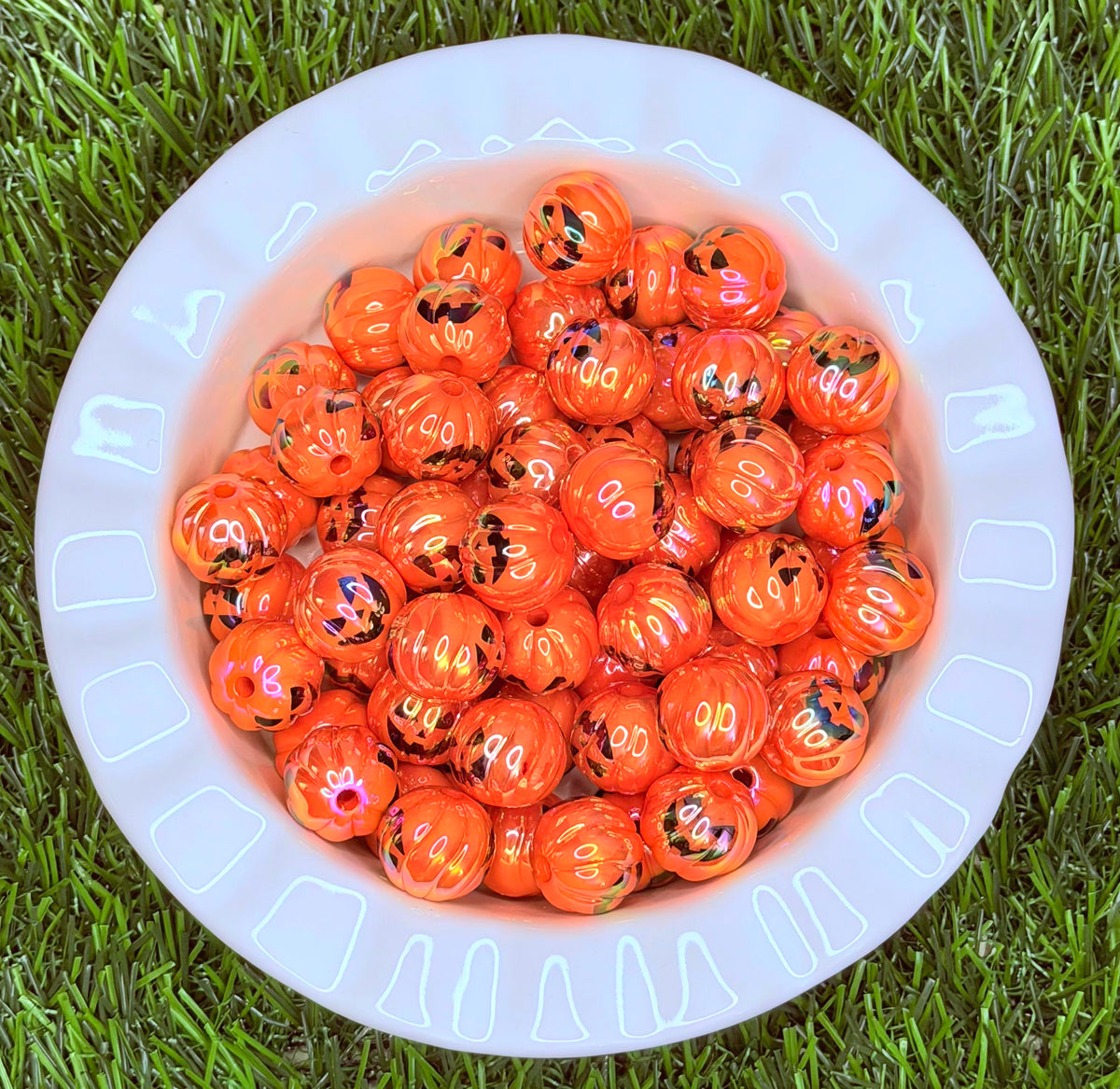 Orange Jack-O’-Lantern Acrylic Beads – 5 Pack