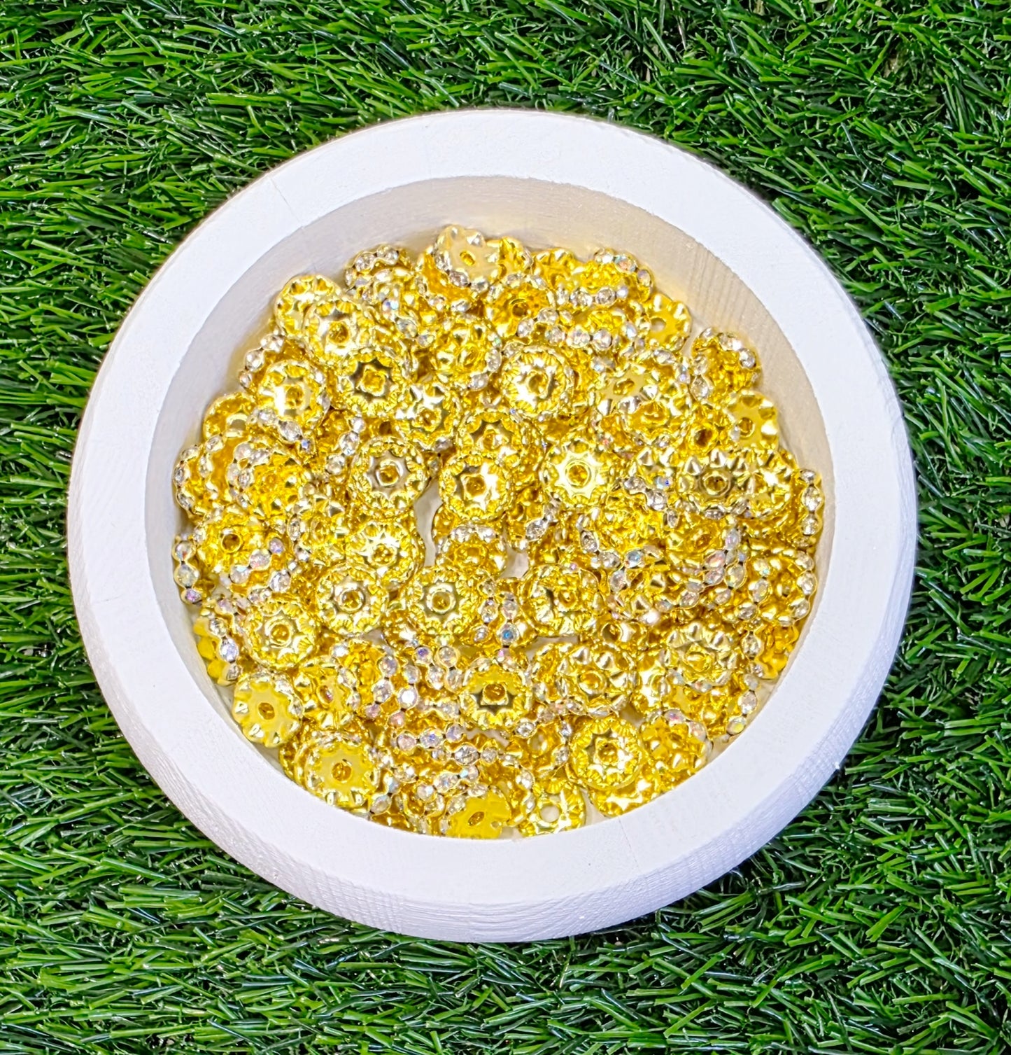 12mm gold color spacers with clear rhinestone