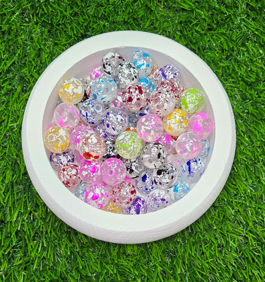 16mm Multicolor Splatter Acrylic Beads – 5 Piece Pack