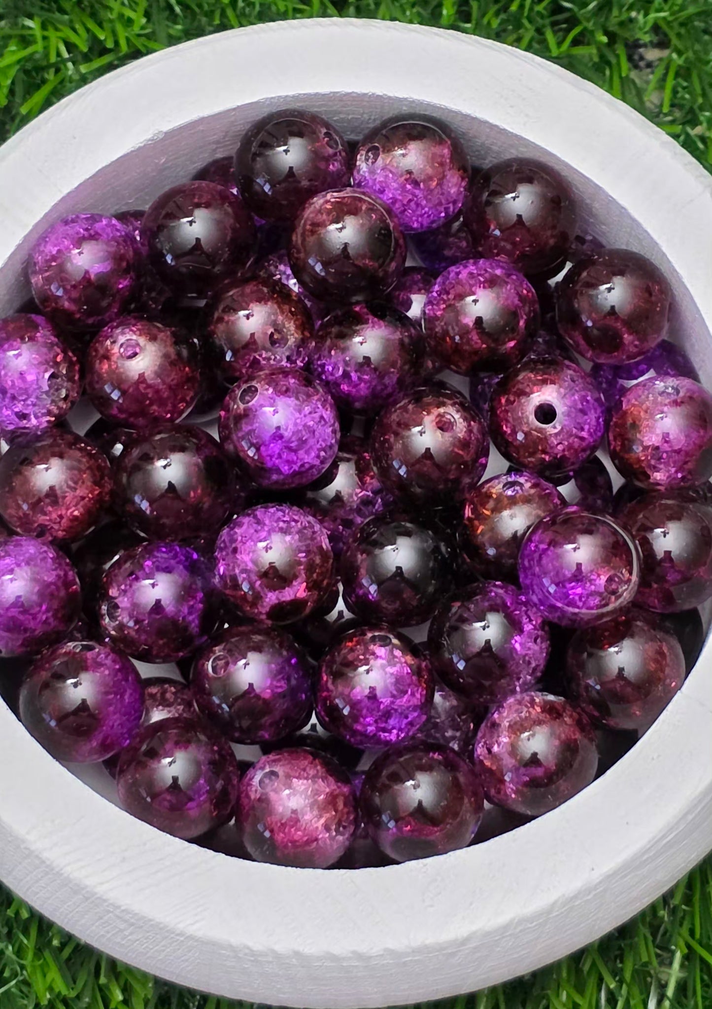 16MM Purple & Black Crackle Acrylic Beads – 5 Piece Pack
